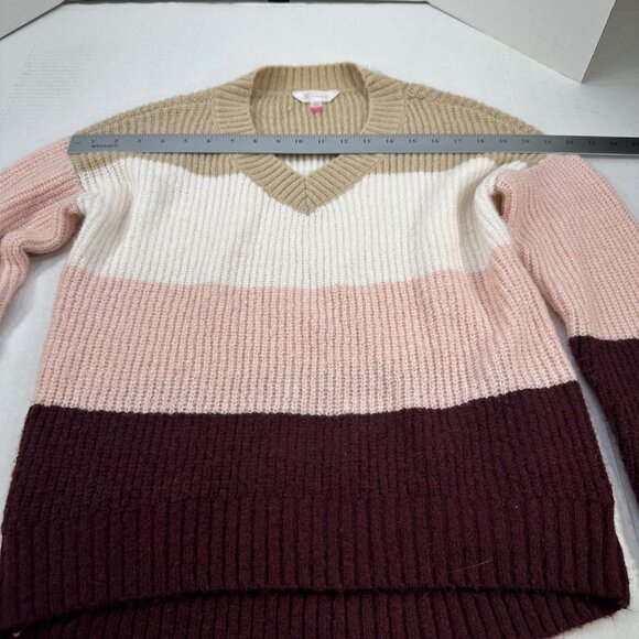 No Boundaries Women's Sz Med 7-9 Sweater V-Neck Striped Multicolor Knit Preowned - Picture 6 of 12